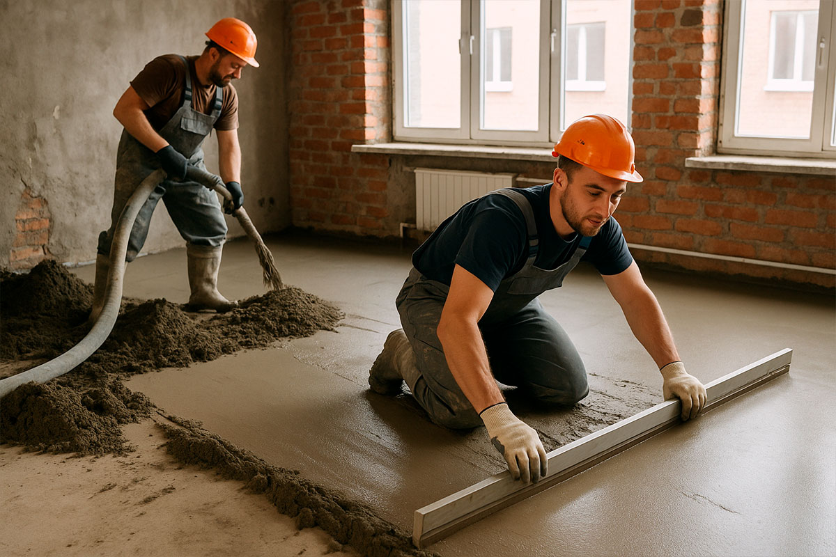 Механизированная стяжка пола, выезд бригады